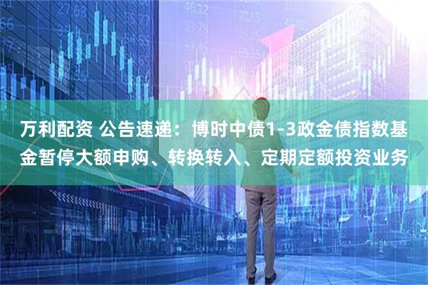 万利配资 公告速递：博时中债1-3政金债指数基金暂停大额申购、转换转入、定期定额投资业务